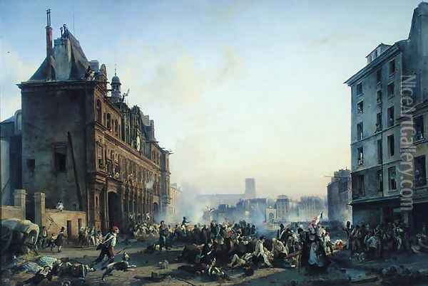 Attack on the Hotel de Ville, 28th July 1830 Oil Painting - Joseph Beaume