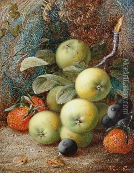 Still Life Of Apples, Strawberries And Blueberries Oil Painting - Vincent Clare