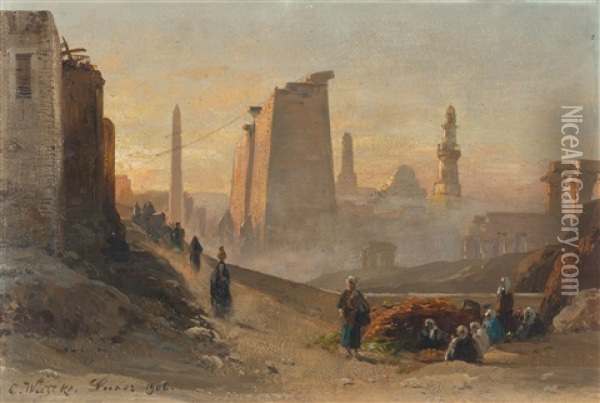 Sonnenaufgang Bei Den Tempeln Von Luxor Oil Painting - Carl Wuttke