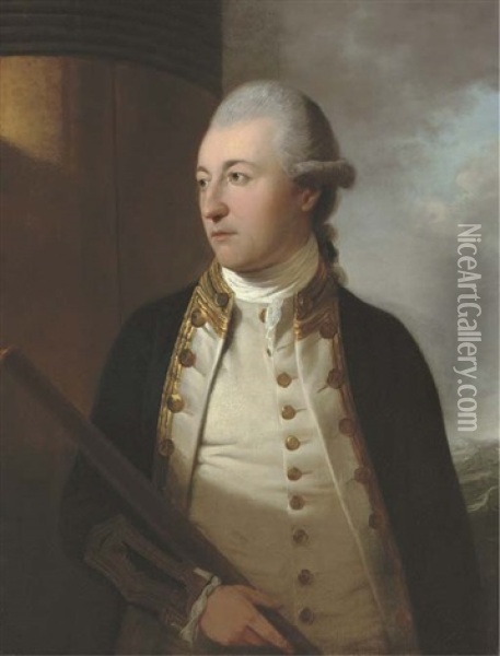 Portrait Of Admiral Samuel Pitchford Cornish (1739-1816), Half-length, By A Mast, In Naval Uniform, A Baton In His Right Hand Oil Painting - Tilly Kettle