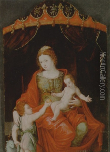 Maria Med Jesus Og Johannes Under En Baldakin Oil Painting - Bernaert (Barend) van Orley