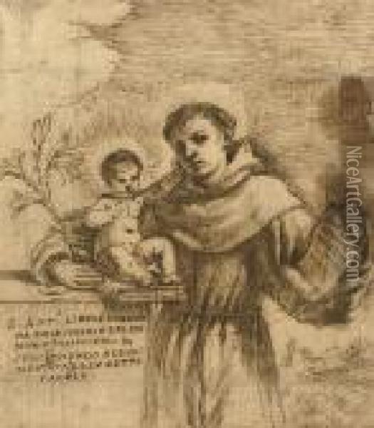 Saint Anthony Of Padua With The Christ Child Oil Painting - Guercino