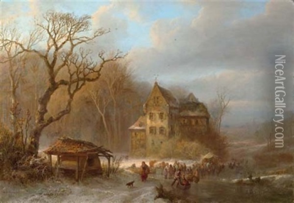 Winterlandschaft Am Fluss Oil Painting - Alfred Eduard Agenor de Bylandt