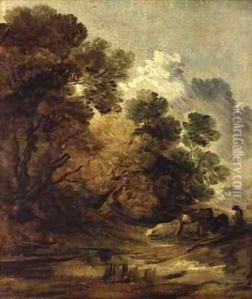 Herdsman driving cattle towards a pool Oil Painting - Thomas Gainsborough