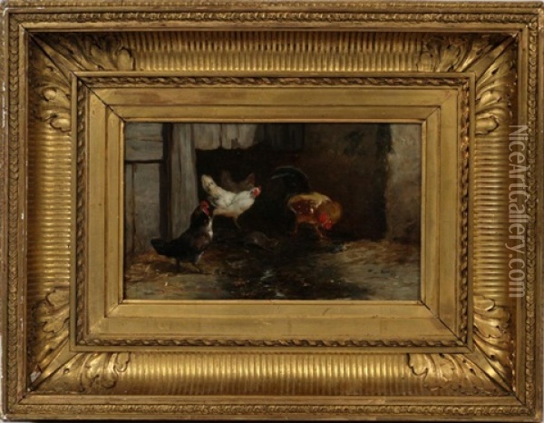 Rooster And Hens Oil Painting - Philibert-Leon Couturier