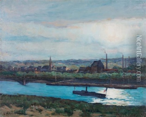 Riverfront Scene Oil Painting - Clarence Montfort Gihon