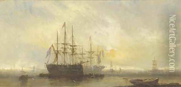 Big ships in an anchorage Oil Painting - William McAlpine