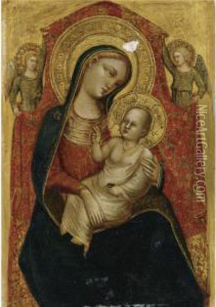Madonna And Child With Two Angels Oil Painting - Bicci Di Lorenzo