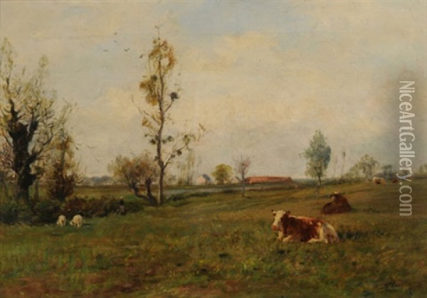 Landschaft Mit Weidenden Kuhen Oil Painting - Albert Charpin