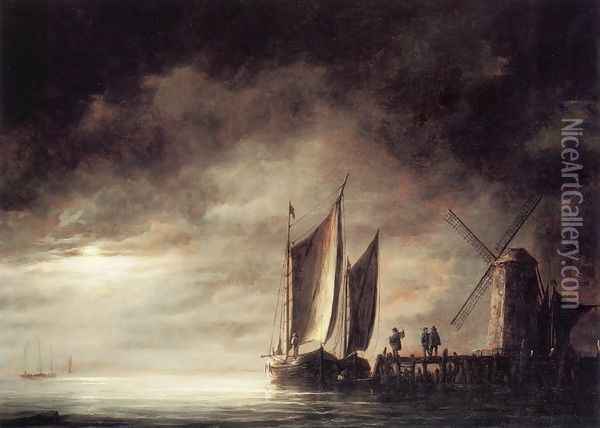 Dordrecht Harbour By Moonlight Oil Painting - Aelbert Cuyp