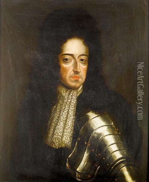 Portrait Of King William Iii, 
Half-length, In A Suit Of Armour; And Portrait Of Queen Mary Ii, 
Half-length, In A Pink Silk Dress Oil Painting - Sir Godfrey Kneller