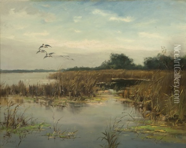 The Duck Pond, Mallards, Barnegat Bay Oil Painting - George Washington Stevens