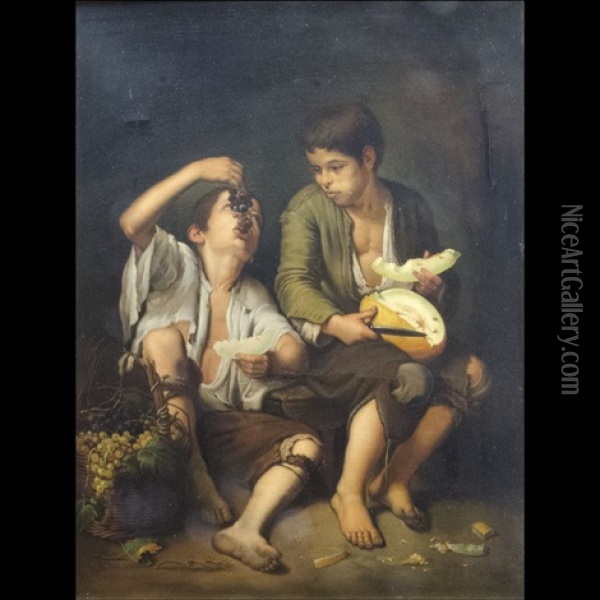 Bambini (pair) Oil Painting - Bartolome Esteban Murillo