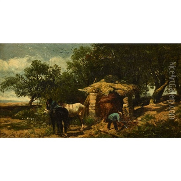 Baumgruppe Mit Bauer, Pferden Und Hutte Oil Painting - Richard Beavis