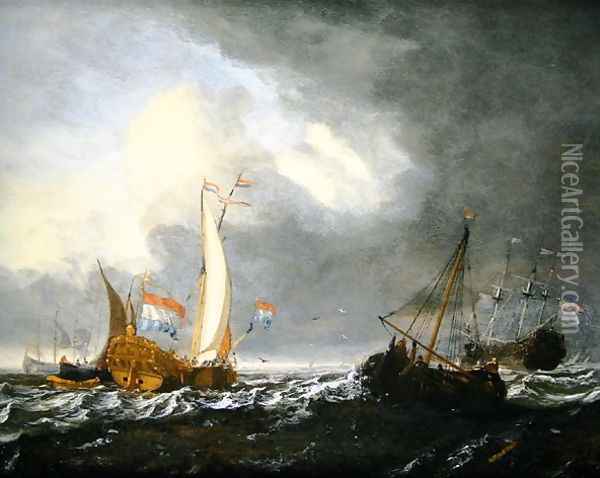 A stormy seascape Oil Painting - Gerrit Pompe
