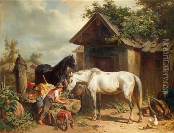 On The Farm Oil Painting - Adolph van der Venne
