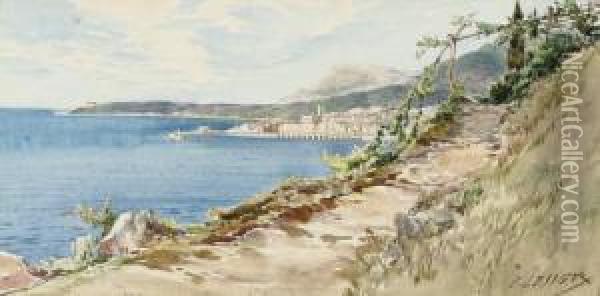 Au Bord De La Mer, Menton Oil Painting - Ernest Louis Lessieux