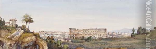 Veduta Di Roma Con Il Colosseo Oil Painting - Gabriele Carelli