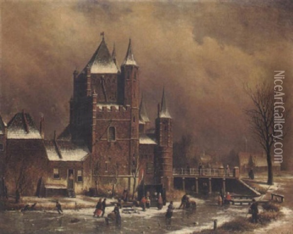 A Winter Scene Oil Painting - Oene Romkes De Jongh