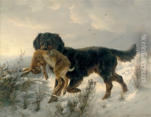 Winterlandschaft Mit Apportierhund Oil Painting - Ludwig Benno Fay