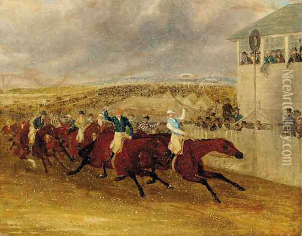 Mr Ridsdale's Bloomsbury beating Mr Craven's Deception, The Derby, 1839 Oil Painting - James Pollard