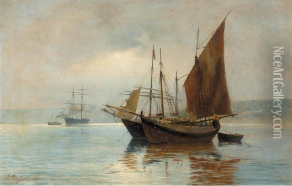 Sailing Boats Off The Coast Oil Painting - Pavlo Prosalentis