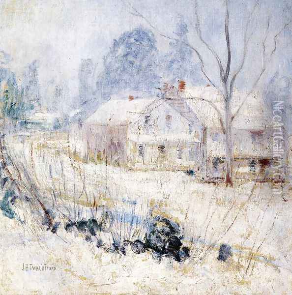 Country House In Winter Cos Cob Oil Painting - John Henry Twachtman