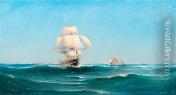 Ships At Sea Oil Painting - Ludvig Otto Richarde