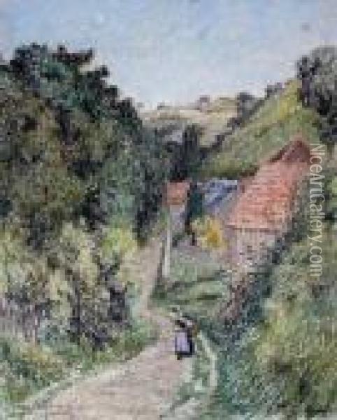 Woman On A Rural Lane Oil Painting - Pierre Ernest Prins