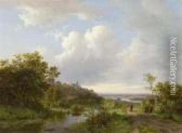 River Landscape In The Summer Oil Painting - Johann Bernard Klombeck