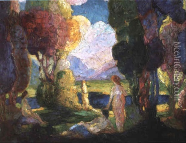 Badende Frauen Im Park Oil Painting - Wassily Kandinsky