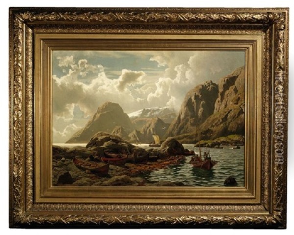 Bewolkte Fjordlandschaft Oil Painting - Karl Paul Themistocles von Eckenbrecher