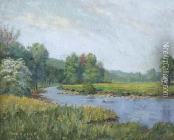 O.b.e., J.p. D.i.a. , On The Wye At Rowsley, Derbyshire, Signed, Titled On Verso Oil Painting - William Maxwell Reekie