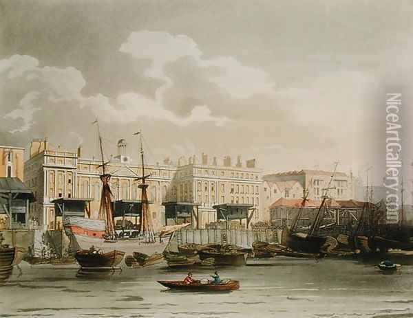 Custom House from the River Thames, from Ackermanns Microcosm of London, engraved by John Bluck fl.1791-1819, 1808 Oil Painting - T. Rowlandson & A.C. Pugin