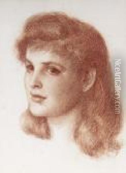 Portrait Head Of Elsie Bibby Oil Painting - Edward Robert Hughes