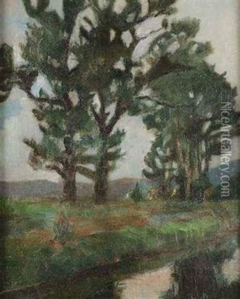 Landschaft Mit Baumen Oil Painting - Hermann Stenner