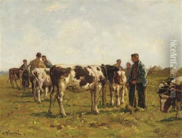 The Cattlemarket Oil Painting - Cornelis Koppenol