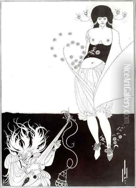 The Stomach Dance, from 'Salome' by Oscar Wilde (1854-1900) 1893 Oil Painting - Aubrey Vincent Beardsley