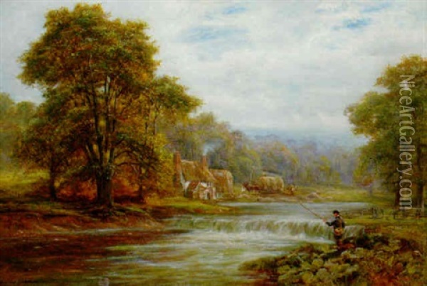 An Angler On The Bank Or A River Oil Painting - Edmund George Warren