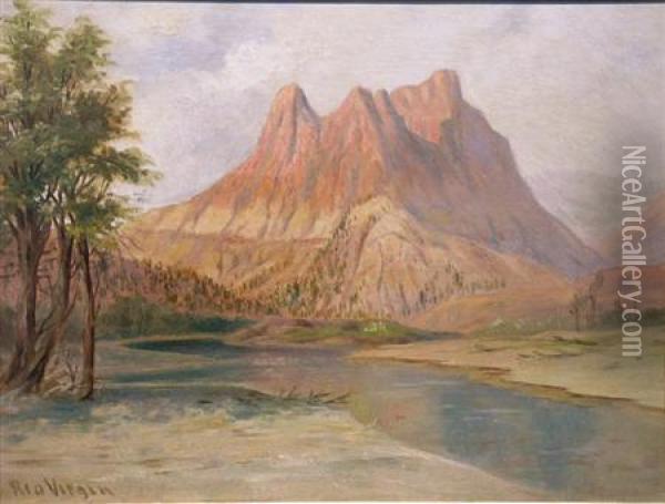 Rio Virgin And The Bluffs Oil Painting - George Martin Ottinger