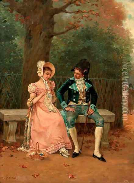 An amorous couple in the park Oil Painting - Charles Louis Kratke
