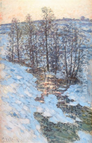 Vintermotiv Fran An Oil Painting - Per Ekstroem