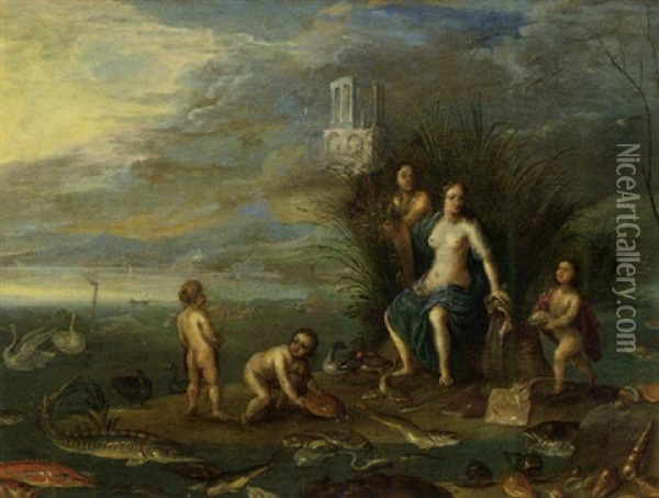 Amphitrite En Triton Met Een Nereide En Twee Tritons Oil Painting - Pieter van der Hulst the Elder