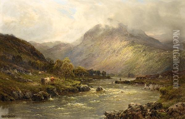 In A Highland Valley Oil Painting - Alfred de Breanski