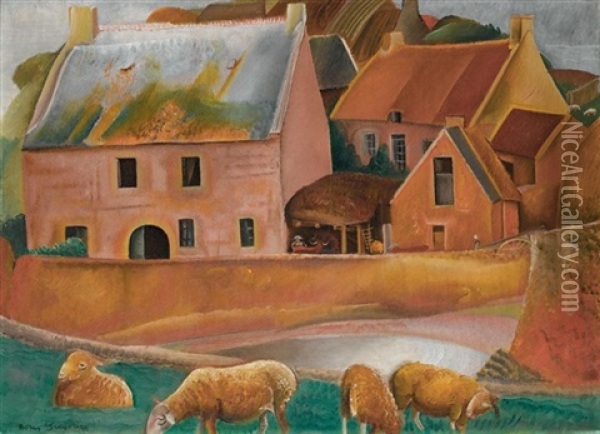 Farm With Rams Oil Painting - Boris Dmitrievich Grigoriev
