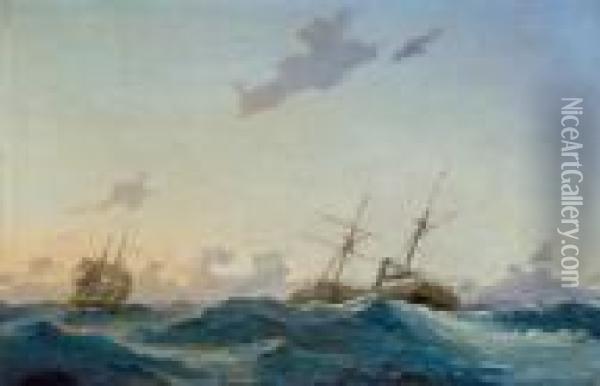 Piroscafo A Ruote In Mare Burrascoso Oil Painting - Anton Melbye