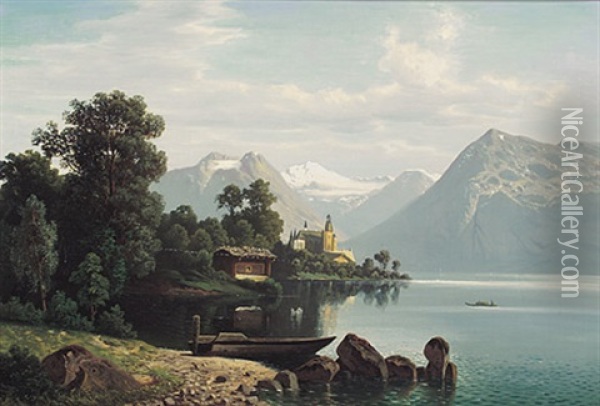 Genfer See Oil Painting - Theodor (Wilhelm T.) Nocken