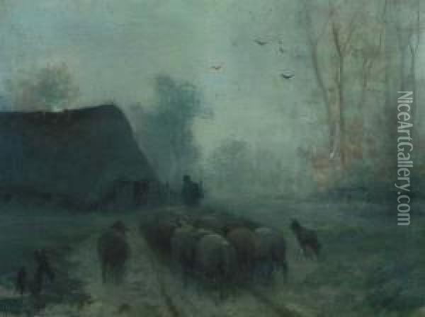 Bij De Schaapskooi Oil Painting - Martinus Jacobus Nefkens