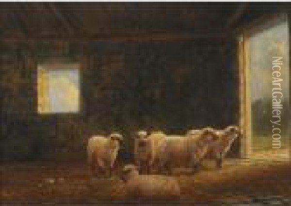 Sheep In A Barn Oil Painting - Henry Harold Vickers