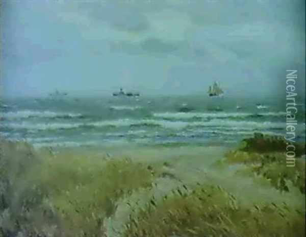 Kystparti Med Skibe Ud For Skagen Oil Painting - Carl Ludvig Thilson Locher